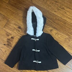 Janie and Jack Black Toggle Puffer with Faux Fur Hood